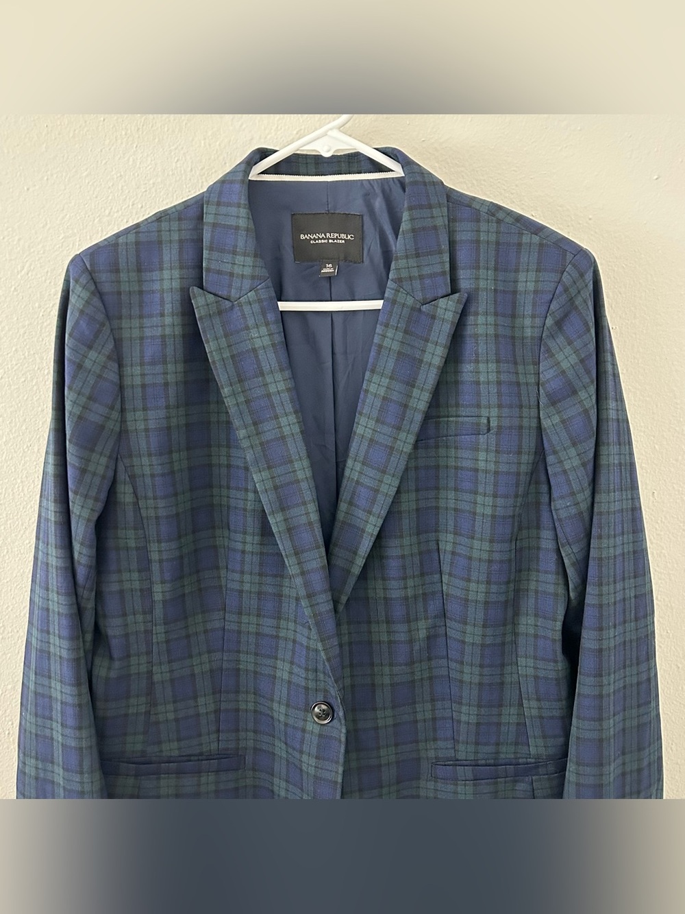 Banana Republic Blue Green Plaid Classic Blazer Womens 16 Preppy Blackwatch - Picture 2 of 11